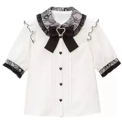 Kawaii Womens Shirts Lolita Y2K Cute Japanese Style Blouse Elegant Long Sleeve Sweet Tops Casual Office Ladies Aesthetic Shirt