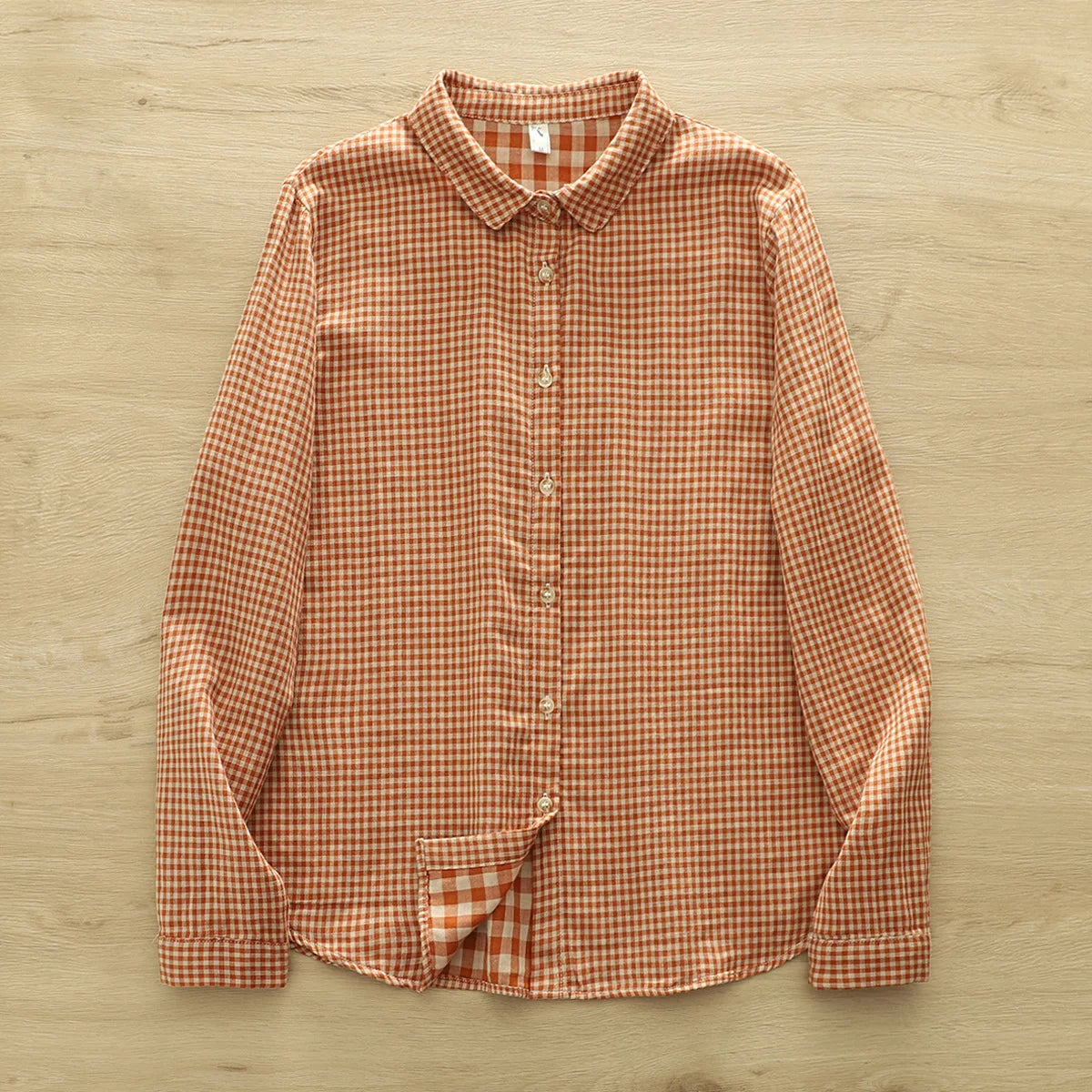 2025 Plus size women clothes mori girl spring summer fresh design pink orange blue check blouses women's plaid shirts