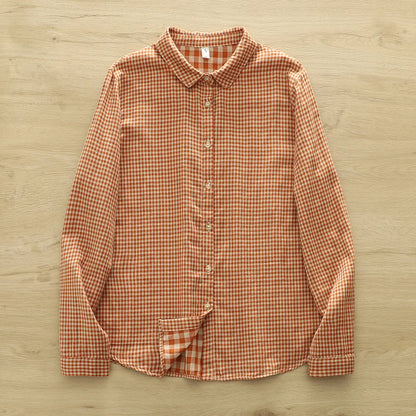 2025 Plus size women clothes mori girl spring summer fresh design pink orange blue check blouses women's plaid shirts