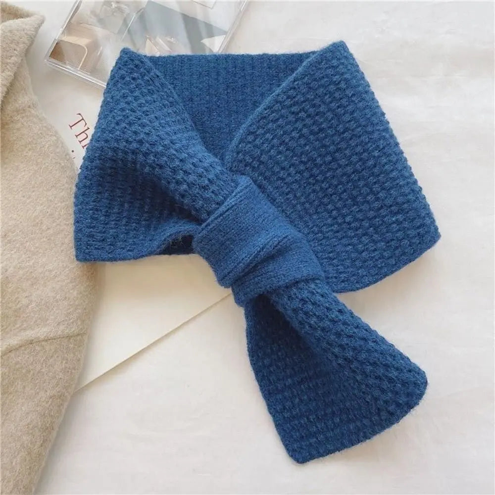 Winter Warm Solid Color Cross Scarf Knitted Neck Scarf Neckerchief Wrap Girls