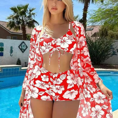 Vela Slimming Vikinis 2025 3 Piece Bikini Set Women High Waist Push Up Bra with Adjustable Straps & Sarong