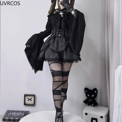 Gothic Y2k Lolita Style Shirts Women Kawaii Ruffled Collar Flare Long Sleeves Blouse Female Japanese Victorian Vintage Slim Tops